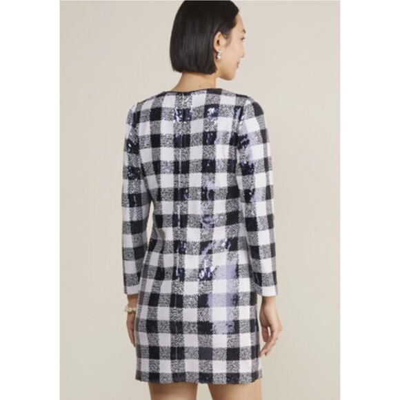 Vineyard Vines Buffalo Check Sequin Dress Gingham Navy Large NWT - Picture 2 of 12